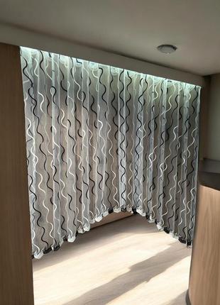 Тюль арка на кухню, крем-венге ,короткая