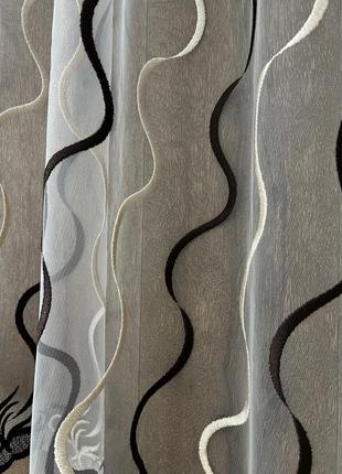 Тюль арка на кухню, крем-венге ,короткая