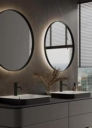 Зеркало круглое в раме с led подсветкой d500