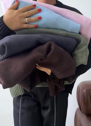 Красивий светр з французької пряжі з віскозою бавовною коричневий шоколадний оверсайз