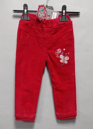 Брюки детские вельветовые утепленные красные "бабочка"