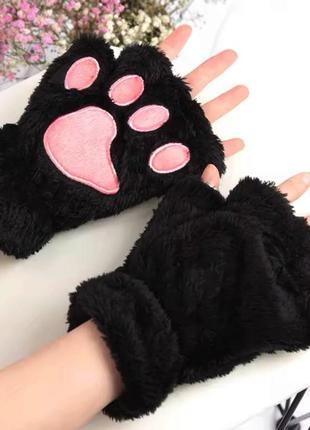 Набір "кішка" рукавички мітенки та хвіст хутряні чорний, унісекс wuke one size6 фото