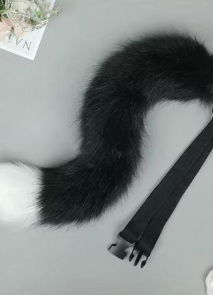 Набір "кішка" рукавички мітенки та хвіст хутряні чорний, унісекс wuke one size3 фото