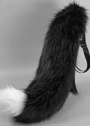 Набір "кішка" рукавички мітенки та хвіст хутряні чорний, унісекс wuke one size9 фото