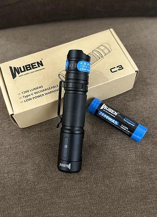 Ліхтар wuben c3 1200lm osram p9 led usb type-c ip68 акумулятор 18650 2600mah