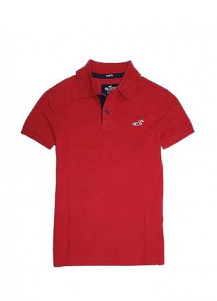 Футболка поло hollister <unk> красная, базовая, однотонная, холлистер оригинал