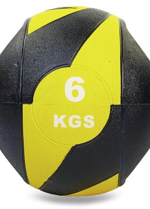 М'яч медичний медбол з двома рукоятками record medicine ball fi-5111-6 6кг (гума, d-27,5 см, чорний-жовтий)