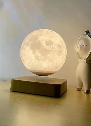 Настольный 3d магнитный ночник луна 14 см на деревянной магнитной подставке 360...