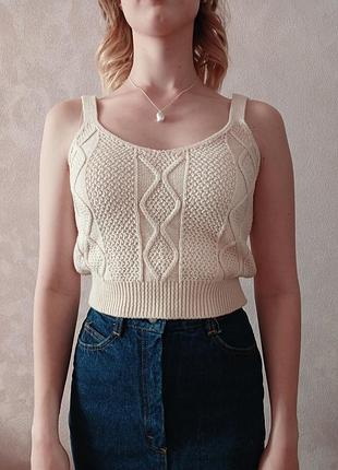 Оригінальний в'язаний топ із бавовняної пряжі розмір s