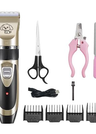 Машинка для стриження тварин бездротова з набором аксесуарів pet grooming hair clipper kit