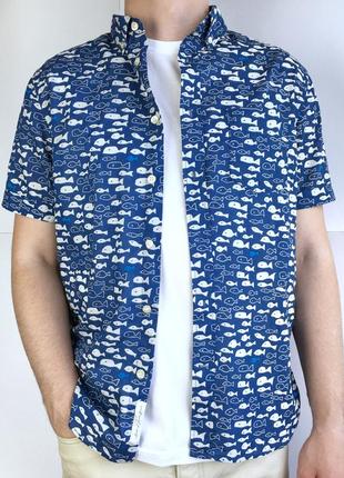 Чоловіча шведка вінтаж гавайка футболка xs s бавовна синя принт рибки майка літня чоловічий