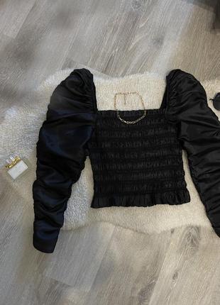 George топ блузка блуза чорна з обʼємними рукавами воланами
