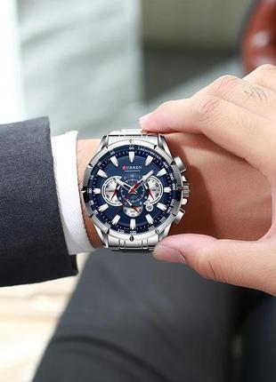 Годинник чоловічий наручний кварцовий curren водонепроникний із хронографом сталь кольору сріблястий2 фото
