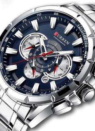 Годинник чоловічий наручний кварцовий curren водонепроникний із хронографом сталь кольору сріблястий4 фото