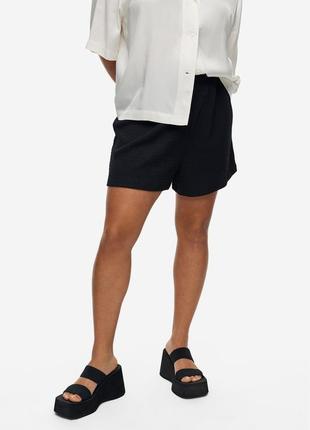 Женские шорты черные с высокой посадкой боковые косые карманы высокая талия h&amp;m