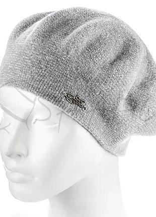 Стильный велюровый женский берет без украшений пустой двойной тонкой вязки atrics wh815 пепел