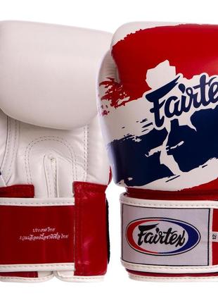 Рукавиці боксерські шкіряні fairtex bgv1-thai thai print 10-14 унцій білий-синій-червоний