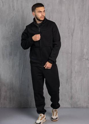 Чоловічий спортивний костюм утеплений чорний без капюшона