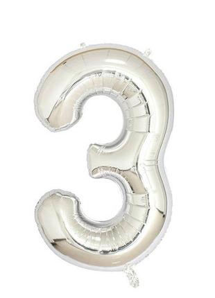 990994 шар фольгированный цифра серебро, цифра 3