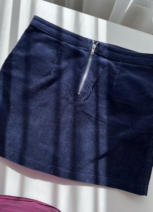 Короткая юбка из вельвета синяя2 фото
