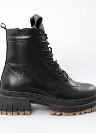 Черевики жіночі шкіряні хутро чорні 590785