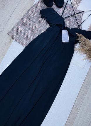 Новое черное платье миди h&m l платье длинное длинное платье с рюшами вечернее платье жатка