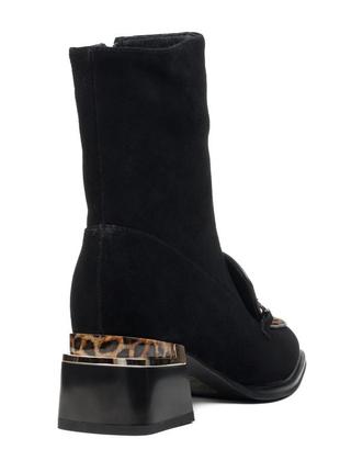 Ботильони жіночі чорні з леопардовою вставкою 1812б