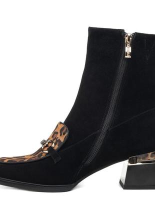 Ботильони жіночі чорні з леопардовою вставкою 1812б