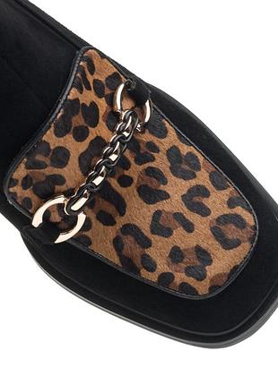 Ботильони жіночі чорні з леопардовою вставкою 1812б