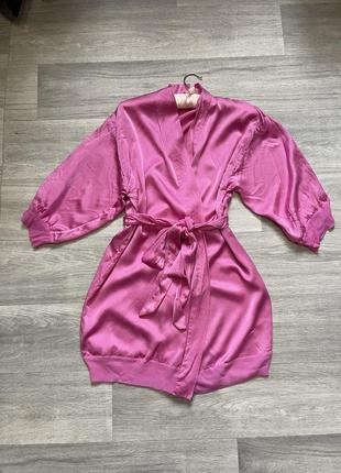 Шовковий халат короткий міні жіночий рожевий натуральний шовк  alison miles couture