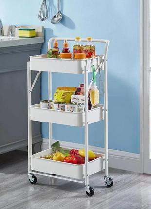 Раскладной 3-ярусный металлический стеллаж на колесиках. открытая складная полка-органайзер дроп цін