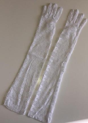 Довгі мереживні рукавички длинные перчатки 7414 фото
