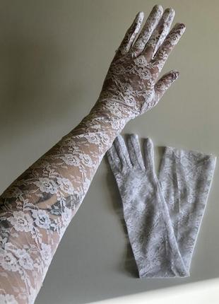 Довгі мереживні рукавички длинные перчатки 7415 фото