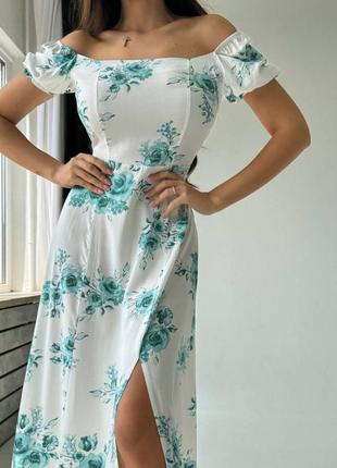 Платье миди с разрезом штапель летнее лёгкое принт цветы2 фото