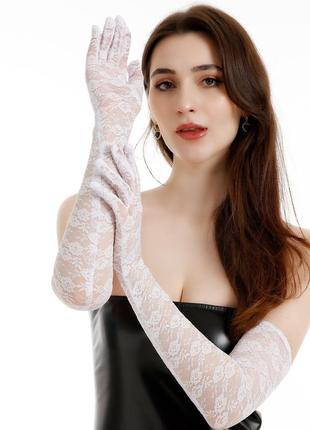 Довгі мереживні рукавички длинные перчатки 7412 фото