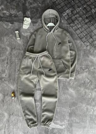 Мужской спортивный костюм на флисе nike серый цвет/теплый зима