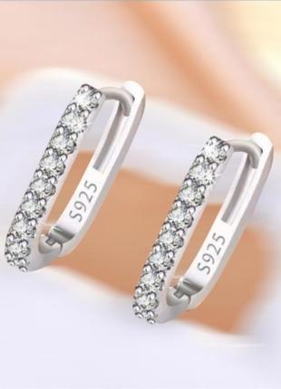 Серьги серебро маленькие оригинальные стильные с фианитами silver ♥️
