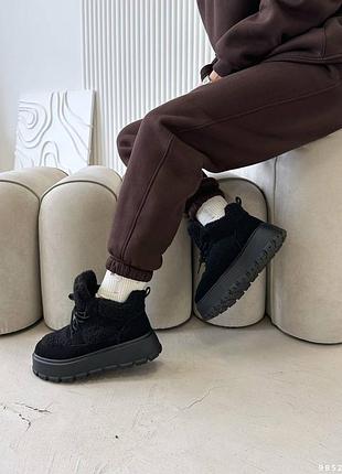 Черевики кросівки кеди зимові чорні натуральна замша теді