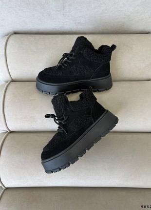 Черевики кросівки кеди зимові чорні натуральна замша теді