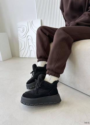 Черевики кросівки кеди зимові чорні натуральна замша теді