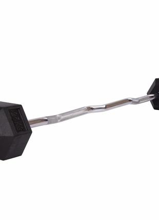 Штанга фиксированная изогнутая обрезиненная rubber hexagon barbell zelart ta-6231-25 длина-95см 25кг