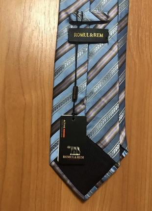 Галстук голубой золотой бежевый серый коричневый фиолетовый серебристый с переливом romul&rem