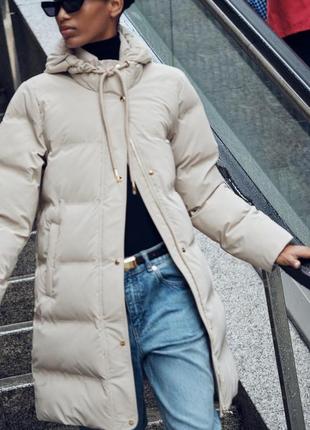 Пуховик zara, длинная теплая куртка зара, курточка зимняя