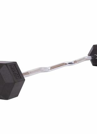 Штанга фиксированная изогнутая обрезиненная rubber hexagon barbell zelart ta-6231-35 длина-95см 35кг