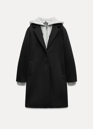 Комбіноване пальто зі знімним капюшоном zara