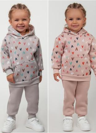 Теплый зимний костюм на флисе для девочек оверсайз, утепленный флисом зимний костюм трехнитка на начесе