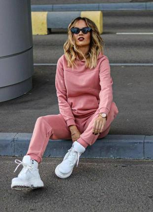 Спортивный костюм женский теплый флисовый на флисе базовый серый розовый бордовый с капюшоном осенний зимний на осень зима демисезонная