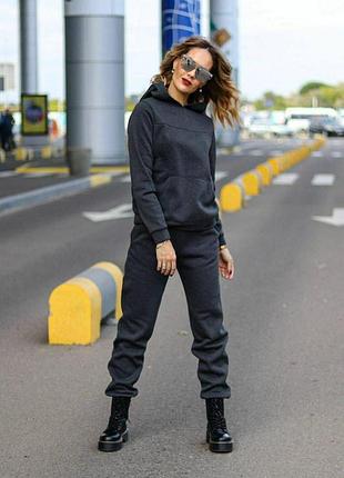 Спортивный костюм женский теплый флисовый на флисе базовый серый розовый бордовый с капюшоном осенний зимний на осень зима демисезонная