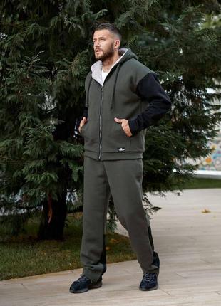 Спортивний костюм чоловічий теплий флісовий на флісі утеплений базовий сірий хакі...