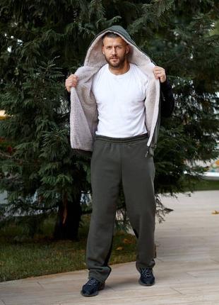 Спортивний костюм чоловічий теплий флісовий на флісі утеплений базовий сірий хакі...